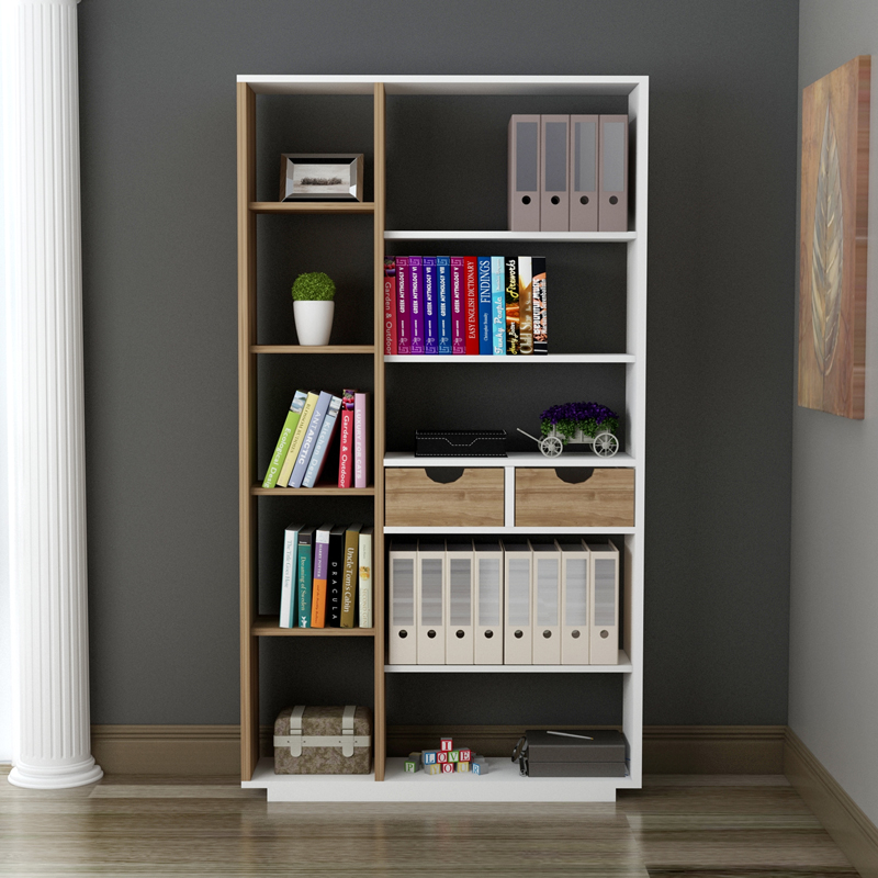 Bookcase with drawers Dakin pakoworld in white-walnut shade 80x25x190cm