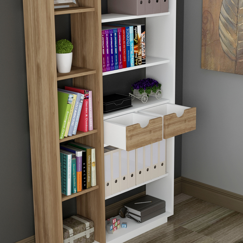 Bookcase with drawers Dakin pakoworld in white-walnut shade 80x25x190cm