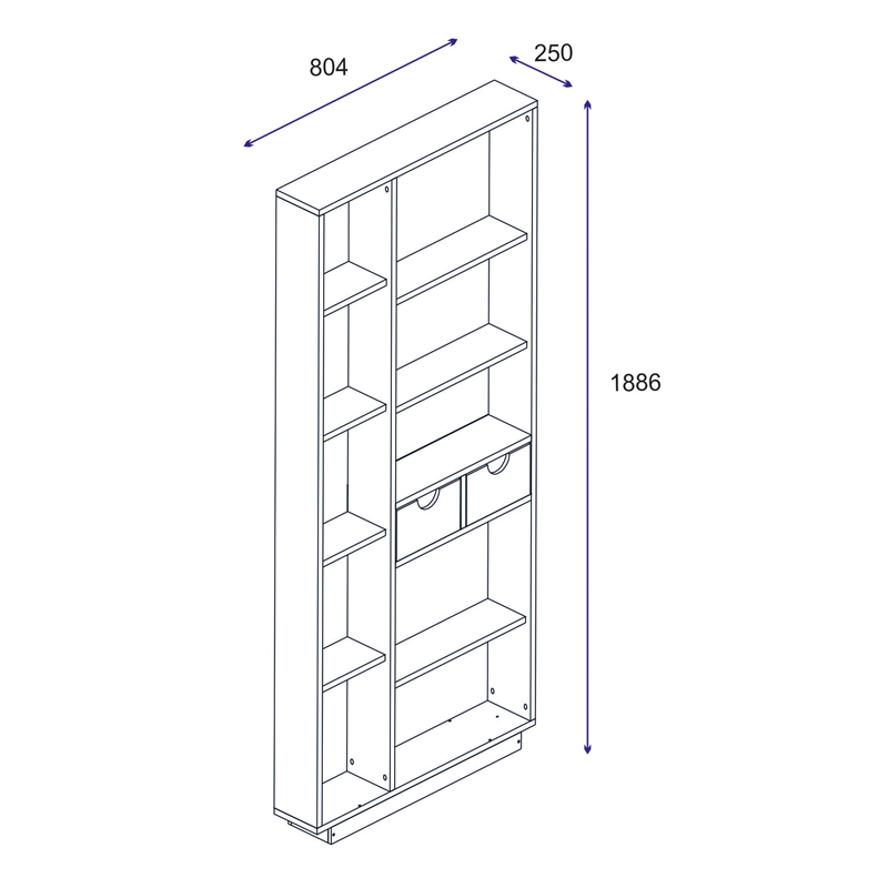 Bookcase with drawers Dakin pakoworld in white-walnut shade 80x25x190cm