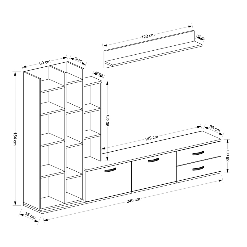 Visao pakoworld TV set in white-walnut shades 180x32x55cm