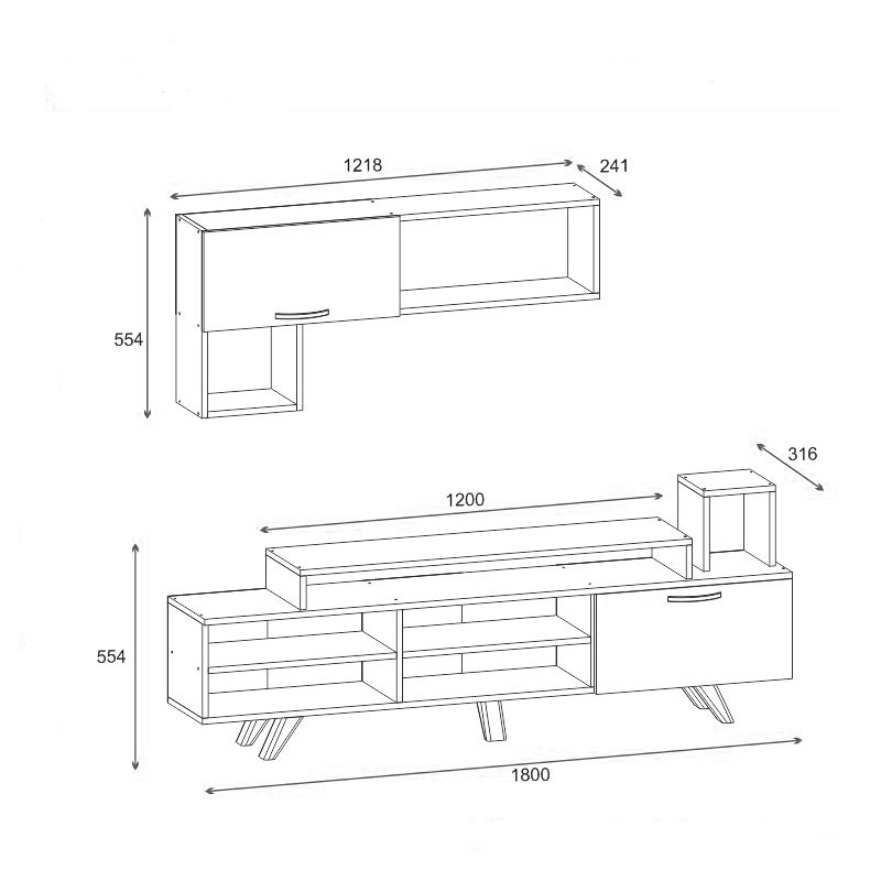 Visao pakoworld TV set in white-walnut shades 180x32x55cm