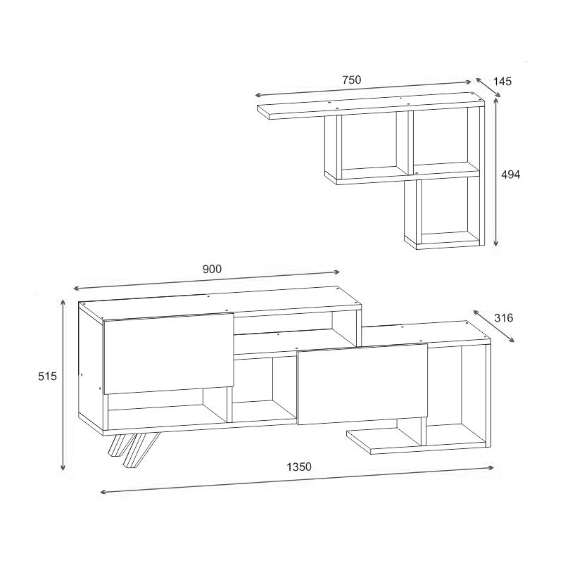 Armari pakoworld living room set in white-walnut shade 135x32x52cm