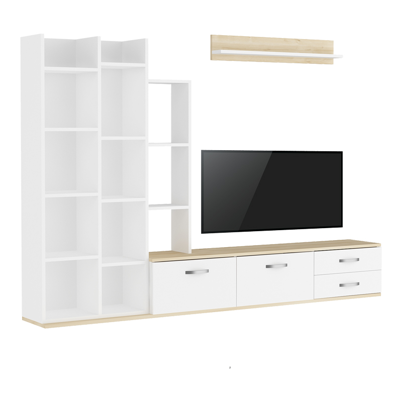 Leman pakoworld living room tv set in white-oak shade 240x35x154cm