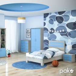 Bed Looney pakoworld in castillo-blue color 100x200cm
