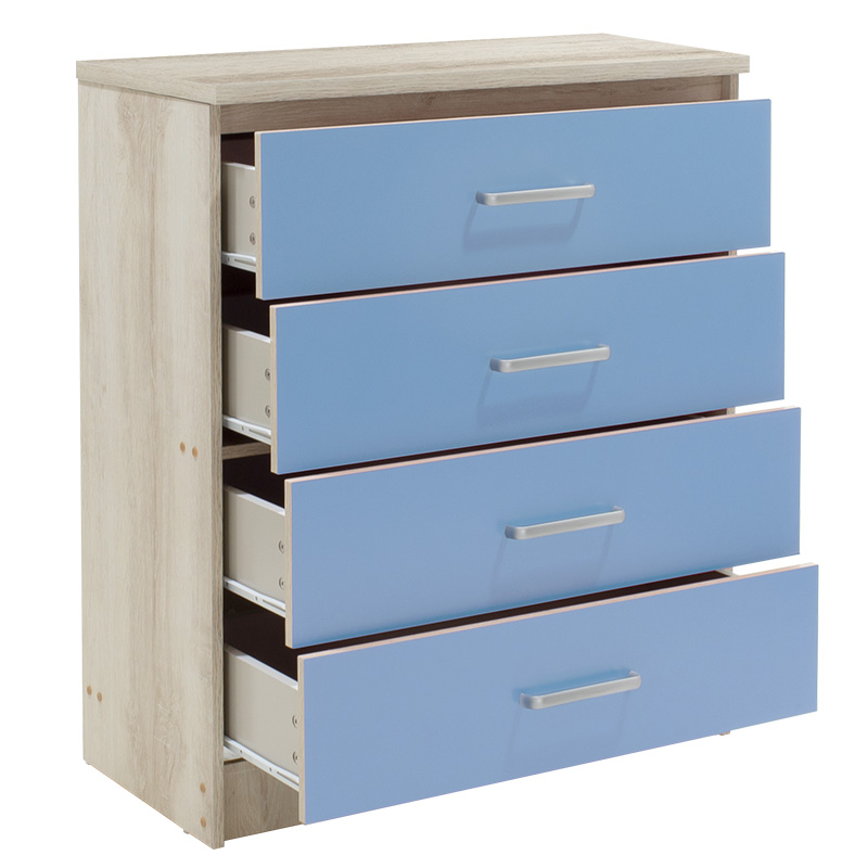 Children\'s chest of 4 drawers Drawer Looney pakoworld in castillo-blue colour 80x40x95