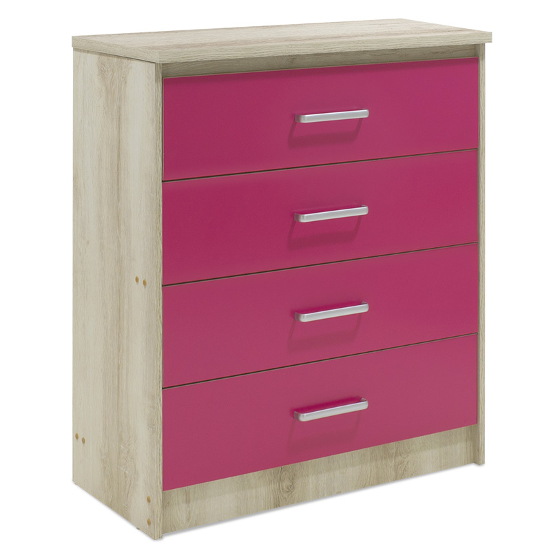 Children's chest of 4 Drawer Looney pakoworld in castillo-pink colour 80x40x95