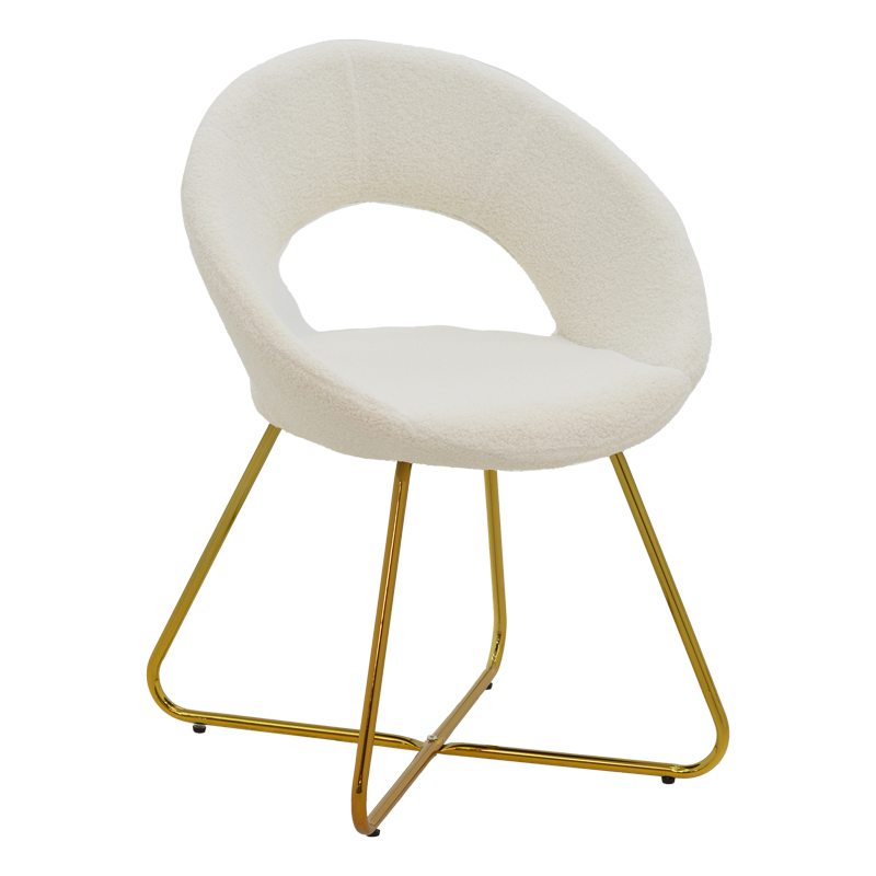 Καρέκλα Valentina pakoworld λευκό μπουκλέ-χρυσό πόδι 65x60x82εκ