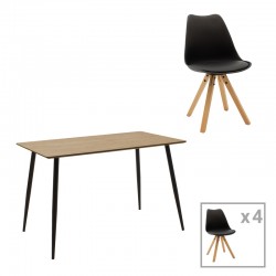 Dining table Cuba-Caron A set of 5 pakoworld MDF and pp in black-natural shade 120x70x76cm