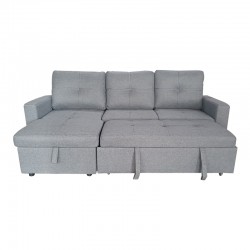 Reversible corner sofa-bed with storage space Felia pakoworld fabric in gray color 216x133.4x82.6cm