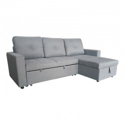 Reversible corner sofa-bed with storage space Felia pakoworld fabric in gray color 216x133.4x82.6cm