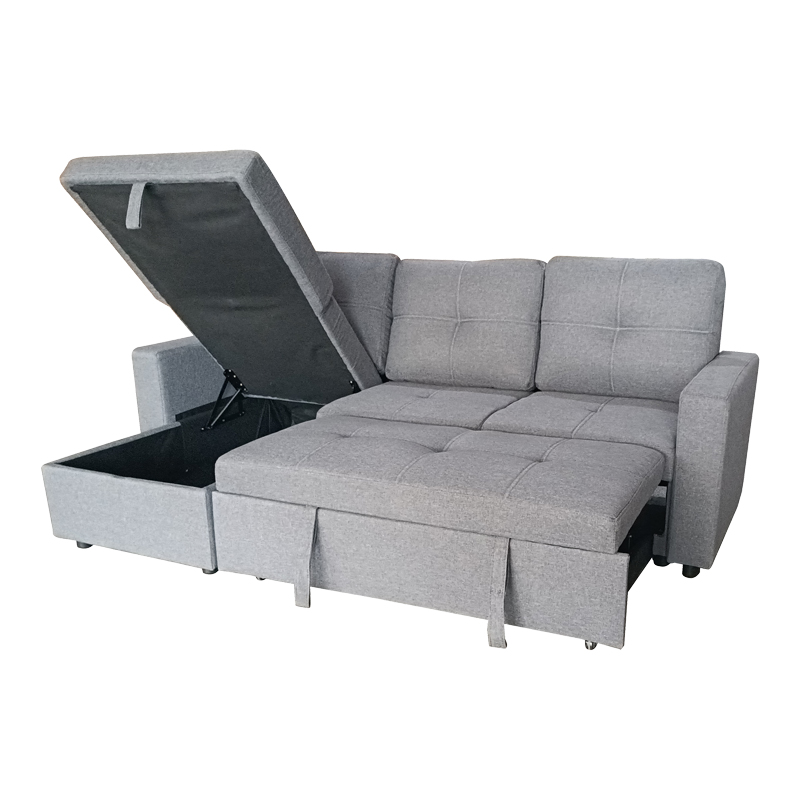 Reversible corner sofa-bed with storage space Felia pakoworld fabric in gray color 216x133.4x82.6cm