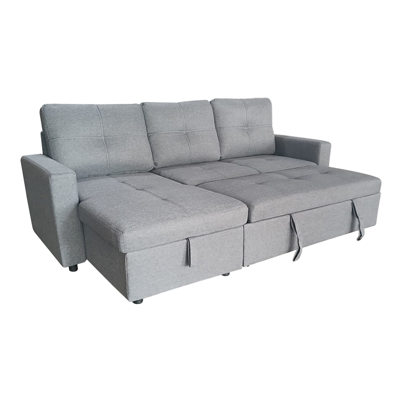 Reversible corner sofa-bed with storage space Felia pakoworld fabric in gray color 216x133.4x82.6cm