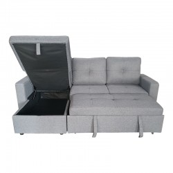 Reversible corner sofa-bed with storage space Felia pakoworld fabric in gray color 216x133.4x82.6cm