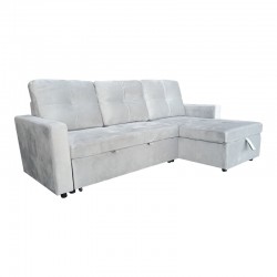 Reversible corner sofa-bed with storage space Felia pakoworld velvet fabric in light gray color 216x133.4x82.6cm