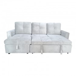 Reversible corner sofa-bed with storage space Felia pakoworld velvet fabric in light gray color 216x133.4x82.6cm