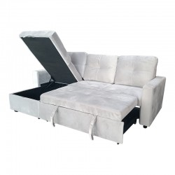 Reversible corner sofa-bed with storage space Felia pakoworld velvet fabric in light gray color 216x133.4x82.6cm