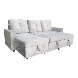 Reversible corner sofa-bed with storage space Felia pakoworld velvet fabric in light gray color 216x133.4x82.6cm