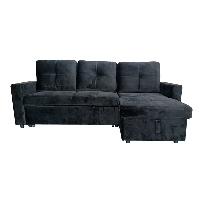 Reversible corner sofa-bed with storage space Felia pakoworld velvet fabric in black color 216x133.4x82.6cm