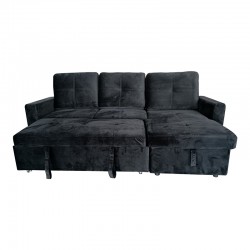 Reversible corner sofa-bed with storage space Felia pakoworld velvet fabric in black color 216x133.4x82.6cm