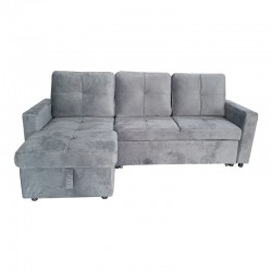 Reversible corner sofa-bed with storage space Felia pakoworld velvet fabric in gray color 216x133.4x82.6cm