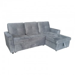 Reversible corner sofa-bed with storage space Felia pakoworld velvet fabric in gray color 216x133.4x82.6cm