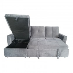 Reversible corner sofa-bed with storage space Felia pakoworld velvet fabric in gray color 216x133.4x82.6cm