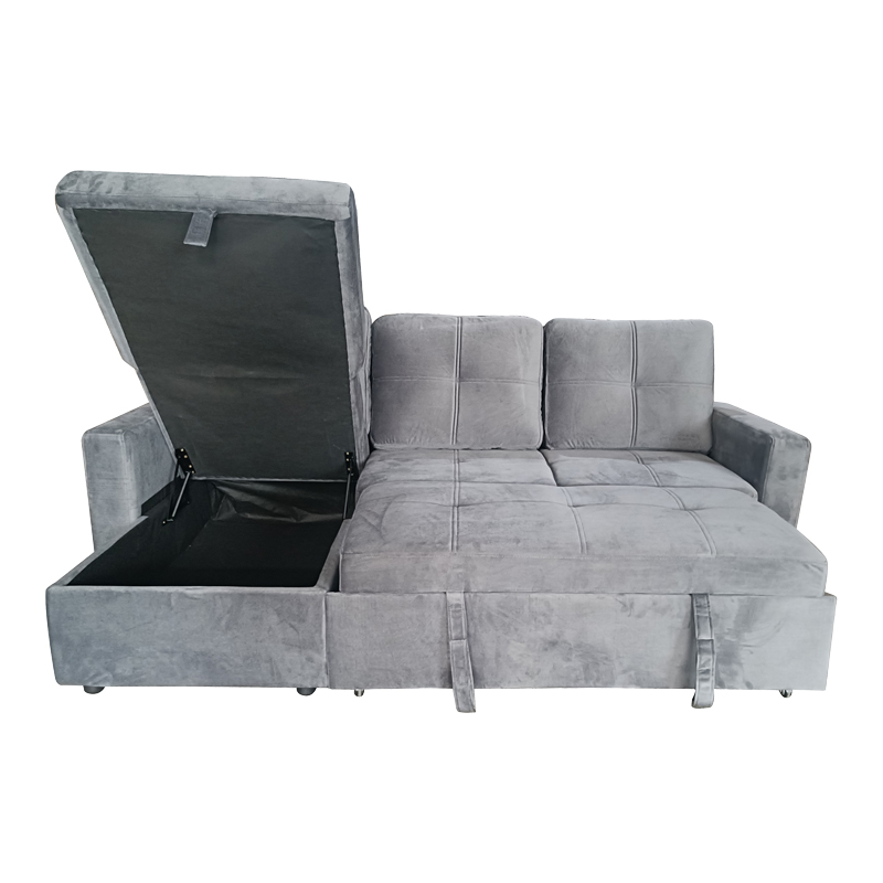 Reversible corner sofa-bed with storage space Felia pakoworld velvet fabric in gray color 216x133.4x82.6cm