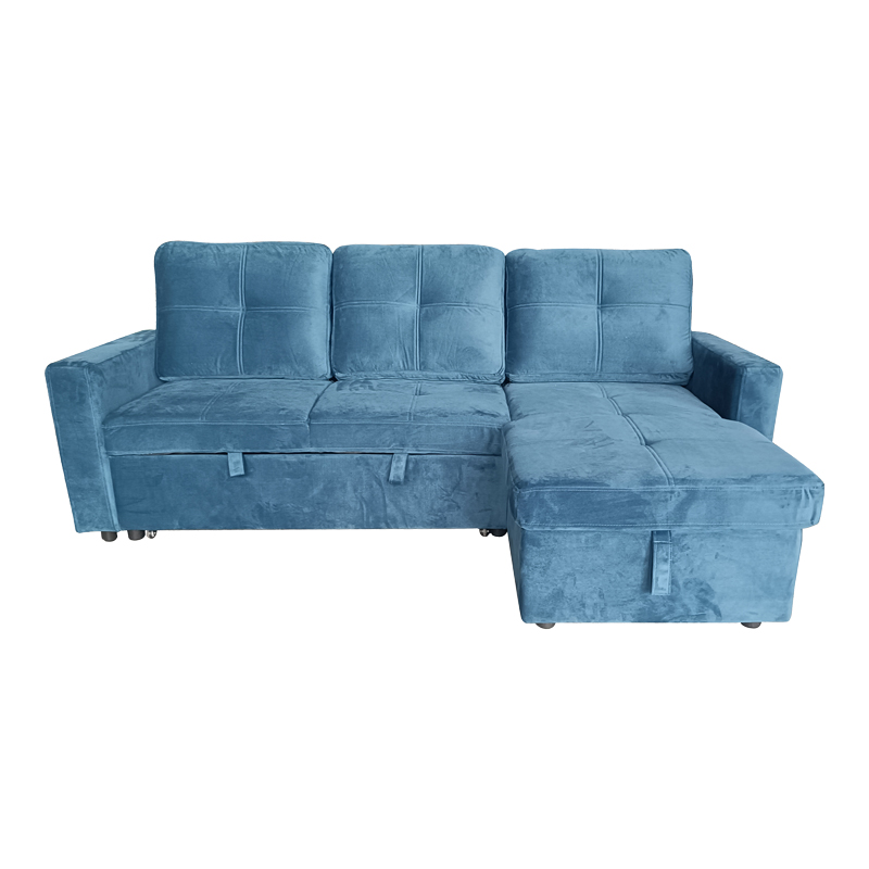 Reversible corner sofa-bed with storage space Felia pakoworld velvet fabric in blue color 216x133.4x82.6cm