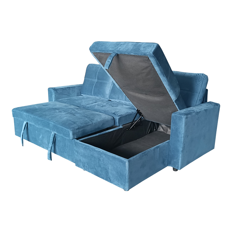 Reversible corner sofa-bed with storage space Felia pakoworld velvet fabric in blue color 216x133.4x82.6cm