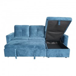 Reversible corner sofa-bed with storage space Felia pakoworld velvet fabric in blue color 216x133.4x82.6cm