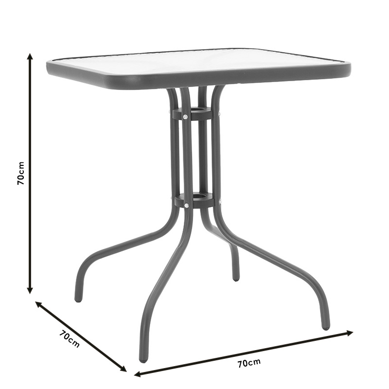 Garden dining table Watson-Obbi set of 3 pakoworld pe gray-metal anthracite gray 70x70x70cm
