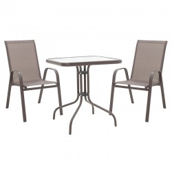 Garden dining set 3pcs Watson-Calan pakoworld metal black-textilene brown 70x70x70cm