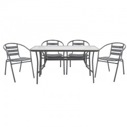 Garden dining set 5pcs Ensure-Tade pakoworld metal-glass dark grey 140x80x70cm