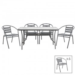 Garden dining set 7pcs Ensure-Tade pakoworld metal-glass dark grey 140x80x70cm