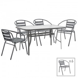 Garden dining set 7pcs Ensure-Tade pakoworld metal-glass dark grey 140x80x70cm