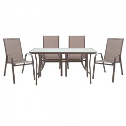 Garden dining set 5pcs Ensure-Calan pakoworld metal-glass brown 140x80x70cm