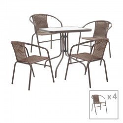 Obbi-Watson pakoworld dining table set of 5 brown metal-pe rattan 80x80x70cm