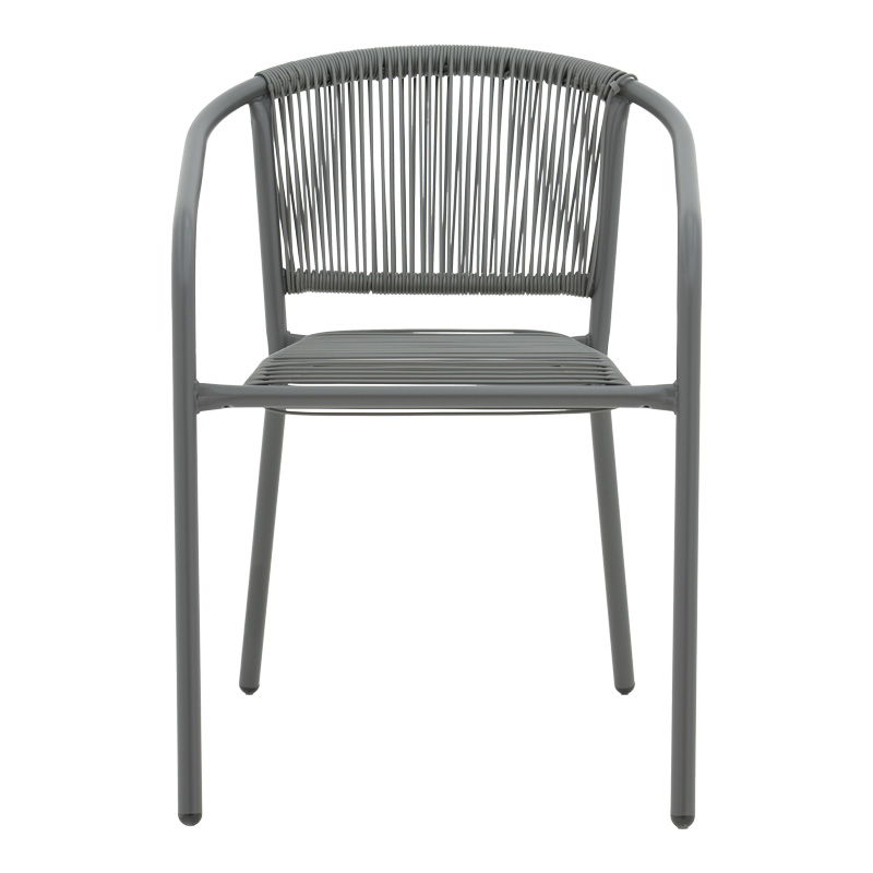 Lindaria pakoworld stackable metal-pe rattan armchair in dark grey color 54x63x74cm