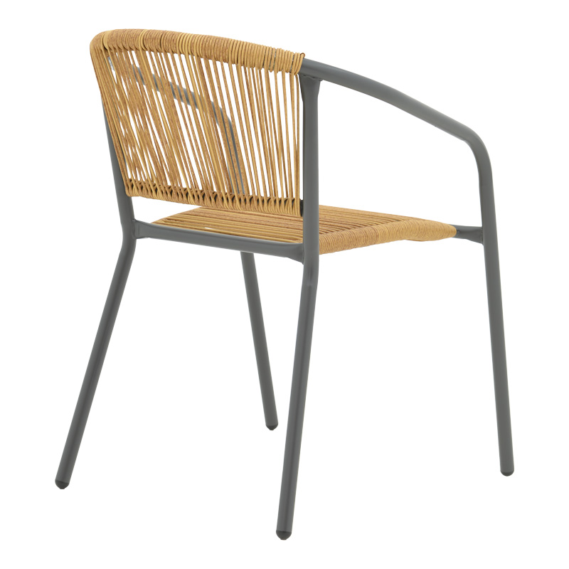 Lindaria pakoworld stackable metal armchair in dark grey color and pe rattan in natural color 54x63x74cm