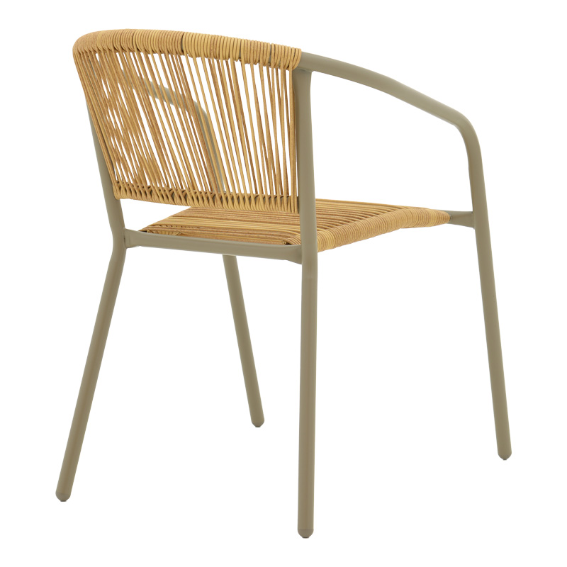 Lindaria pakoworld stackable aluminum armchair in champagne color and pe rattan in natural color 54x63x74cm