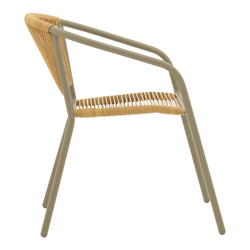 Lindaria pakoworld stackable aluminum armchair in champagne color and pe rattan in natural color 54x63x74cm