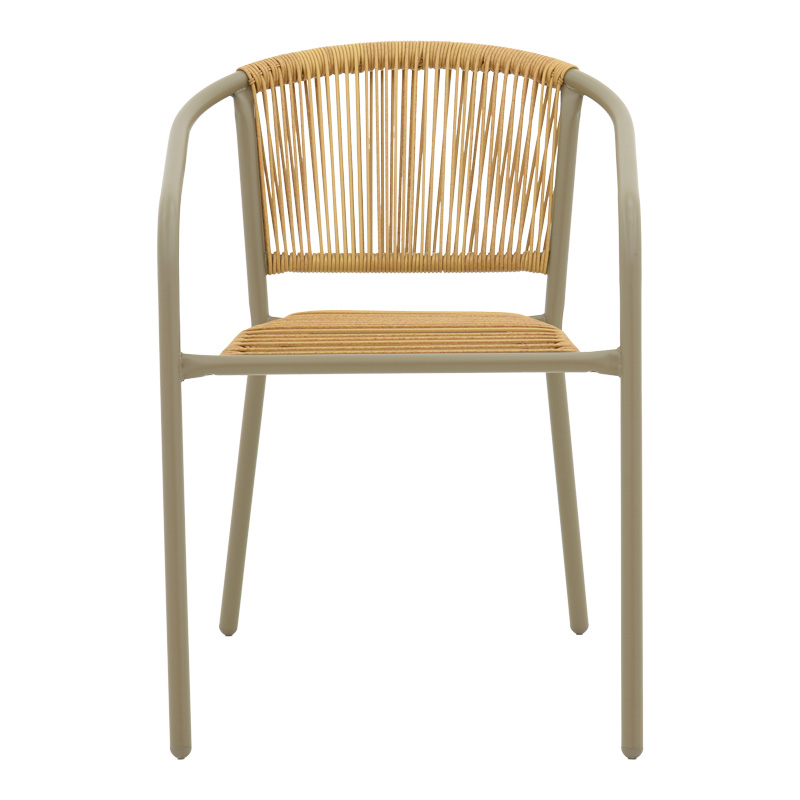 Lindaria pakoworld stackable aluminum armchair in champagne color and pe rattan in natural color 54x63x74cm