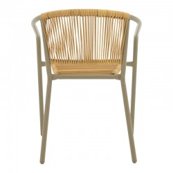 Lindaria pakoworld stackable aluminum armchair in champagne color and pe rattan in natural color 54x63x74cm