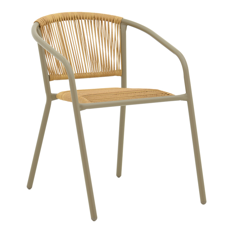 Lindaria pakoworld stackable aluminum armchair in champagne color and pe rattan in natural color 54x63x74cm