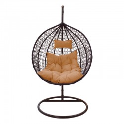 Zafer pakoworld swing hanging metal-pp brown-cushion beige 106x103x200cm