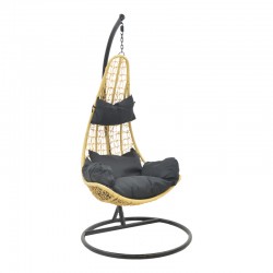 Garden swing Soleil pakoworld hanging pp in natural color and black metal 103x83x200cm