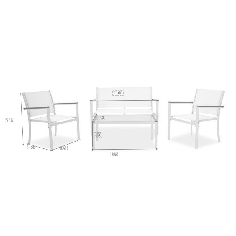 Garden lounge set 4pcs Jacie pakoworld metal-textilene white