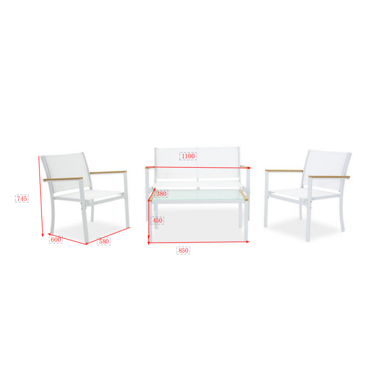 Garden lounge set 4pcs Jacie pakoworld metal-textilene white