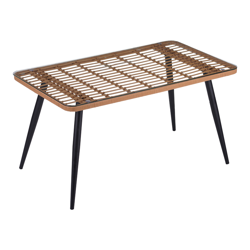 Naoki Pakoworld Glass-pe rattan Table in Natural Wood Finish with Black Legs 140x80x78cm