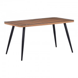 Naoki Pakoworld Glass-pe rattan Table in Natural Wood Finish with Black Legs 140x80x78cm